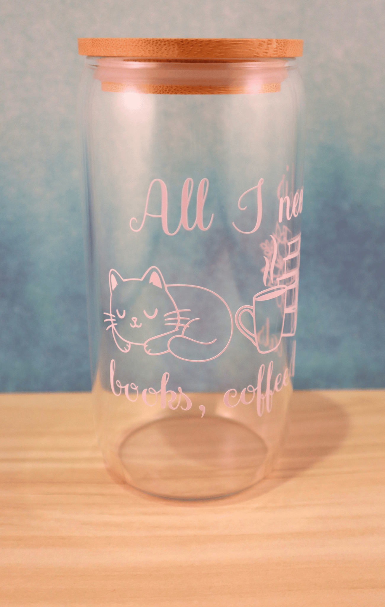 Glass Tumbler Books, Coffee & Cats