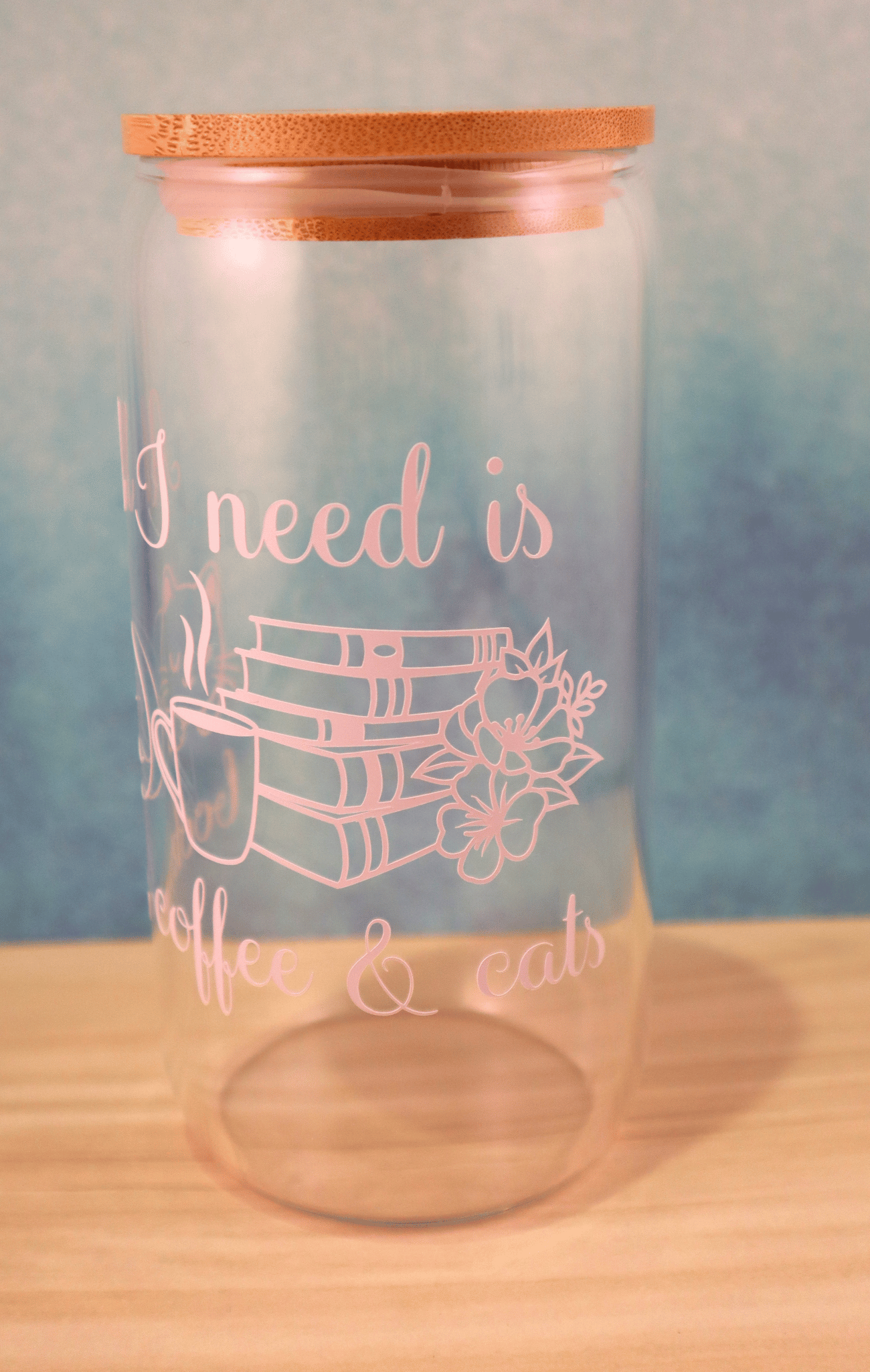 Glass Tumbler Books, Coffee & Cats