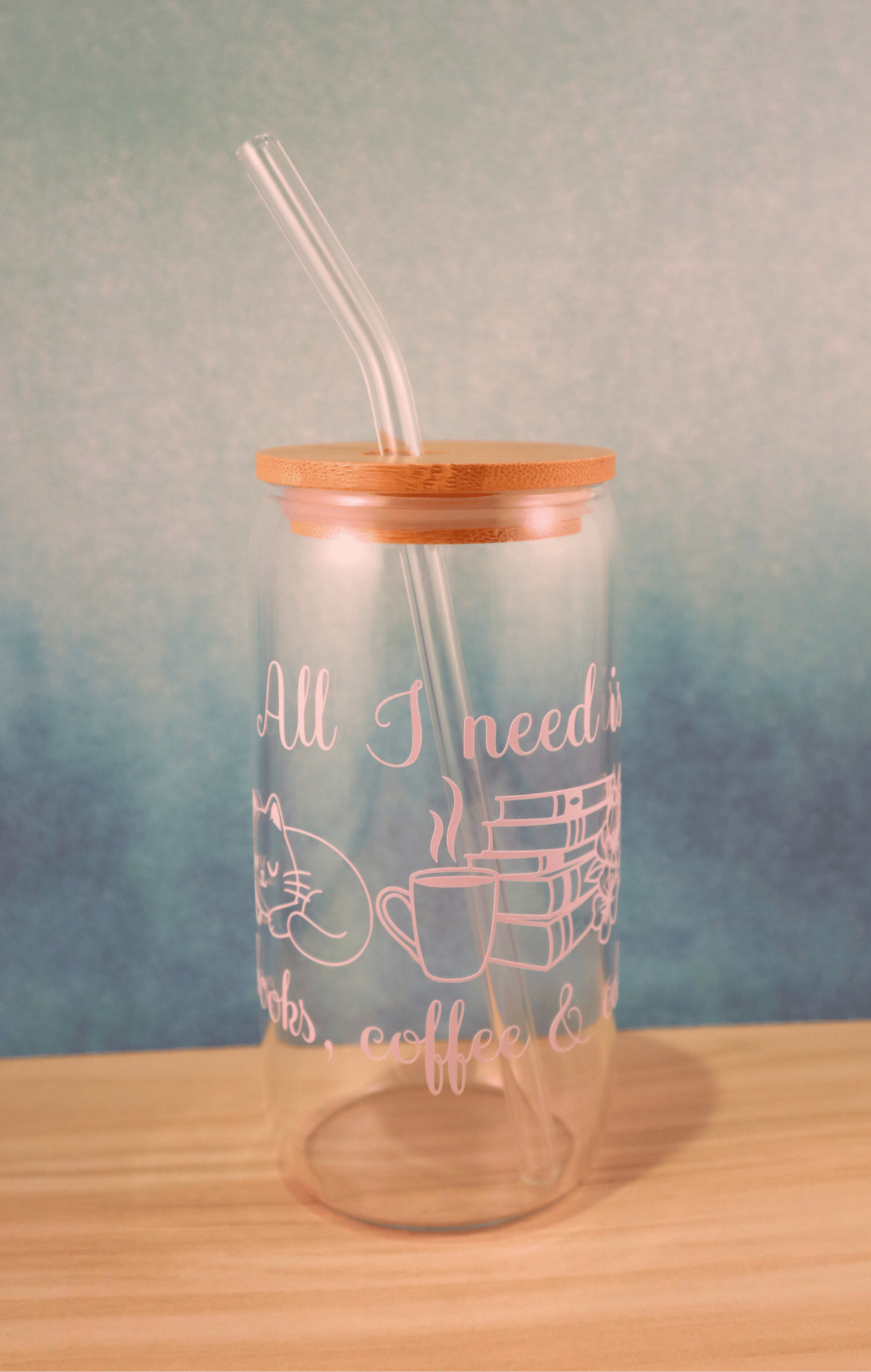 Glass Tumbler Books, Coffee & Cats