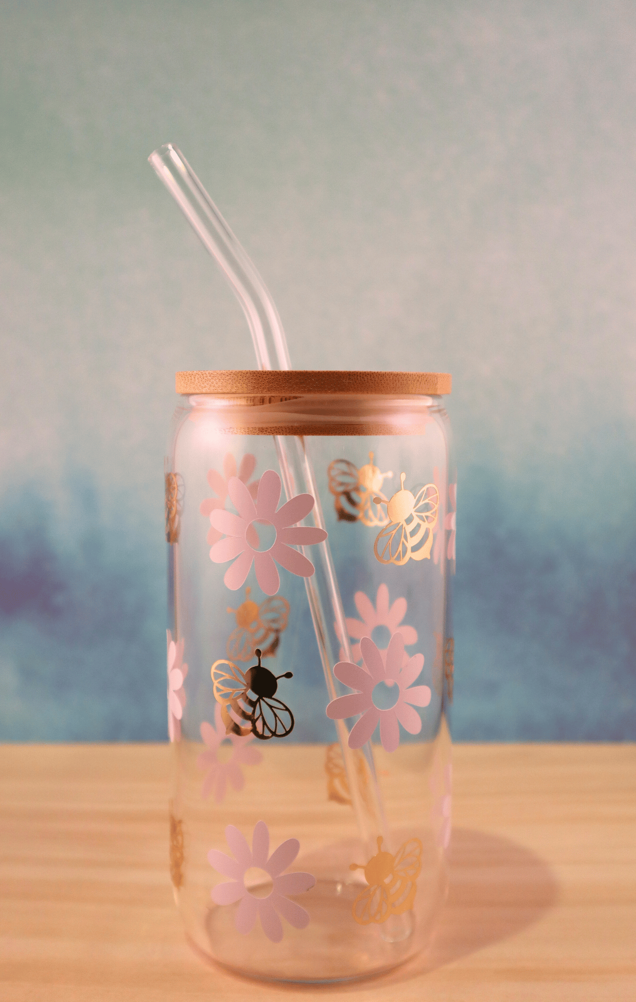 Glass Tumbler Daisies & Bees