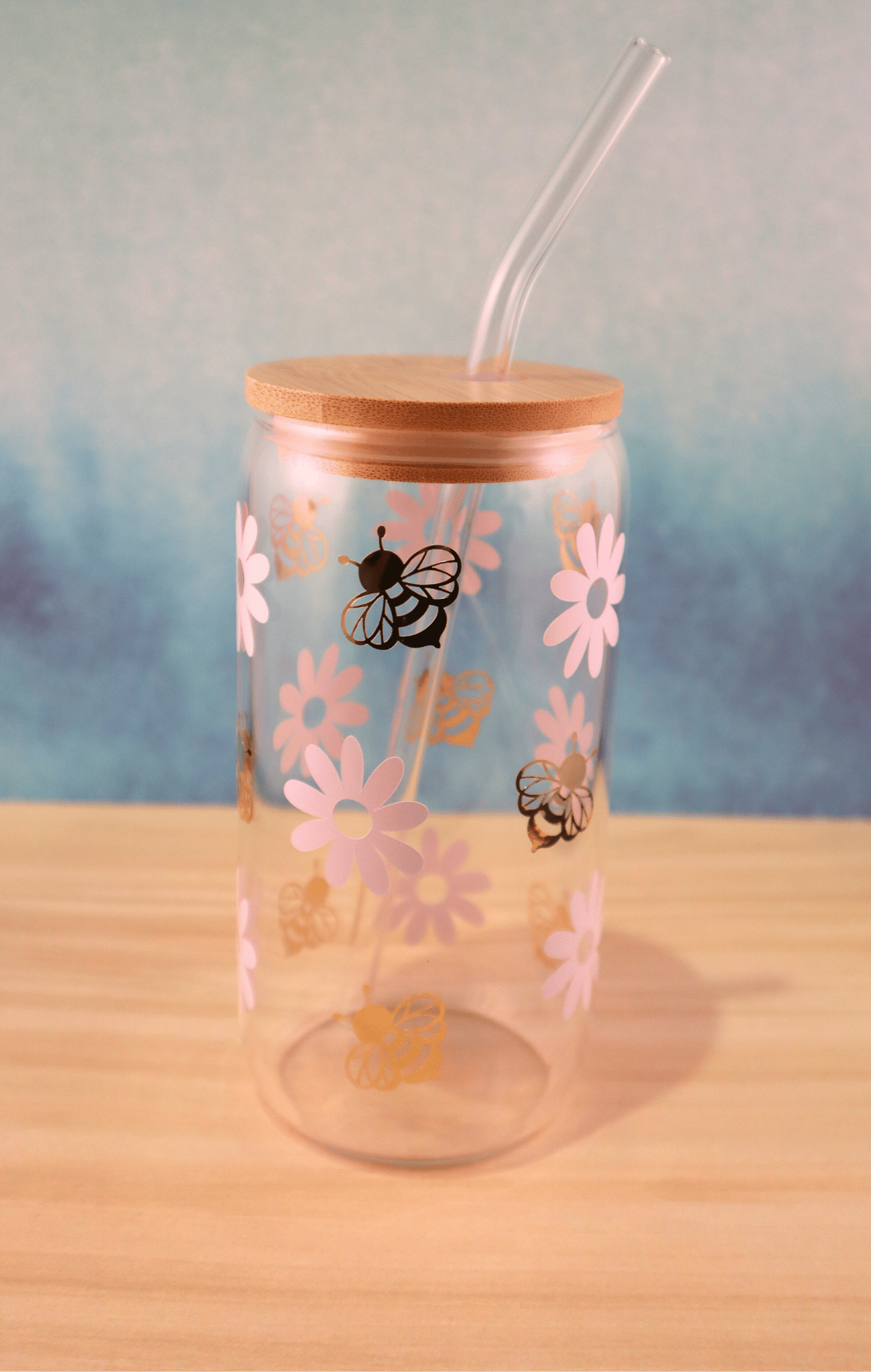 Glass Tumbler Daisies & Bees