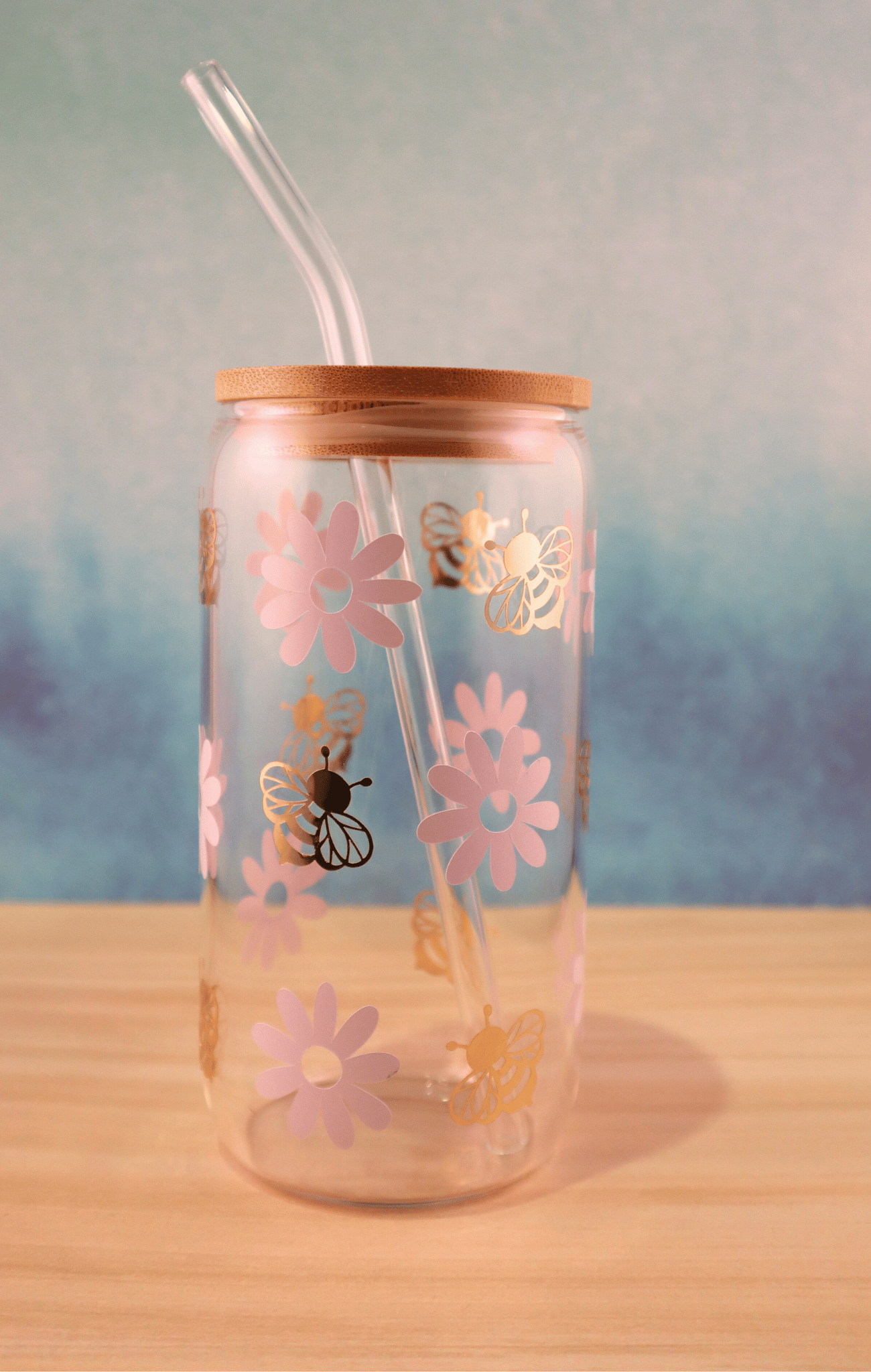 Glass Tumbler Daisies & Bees