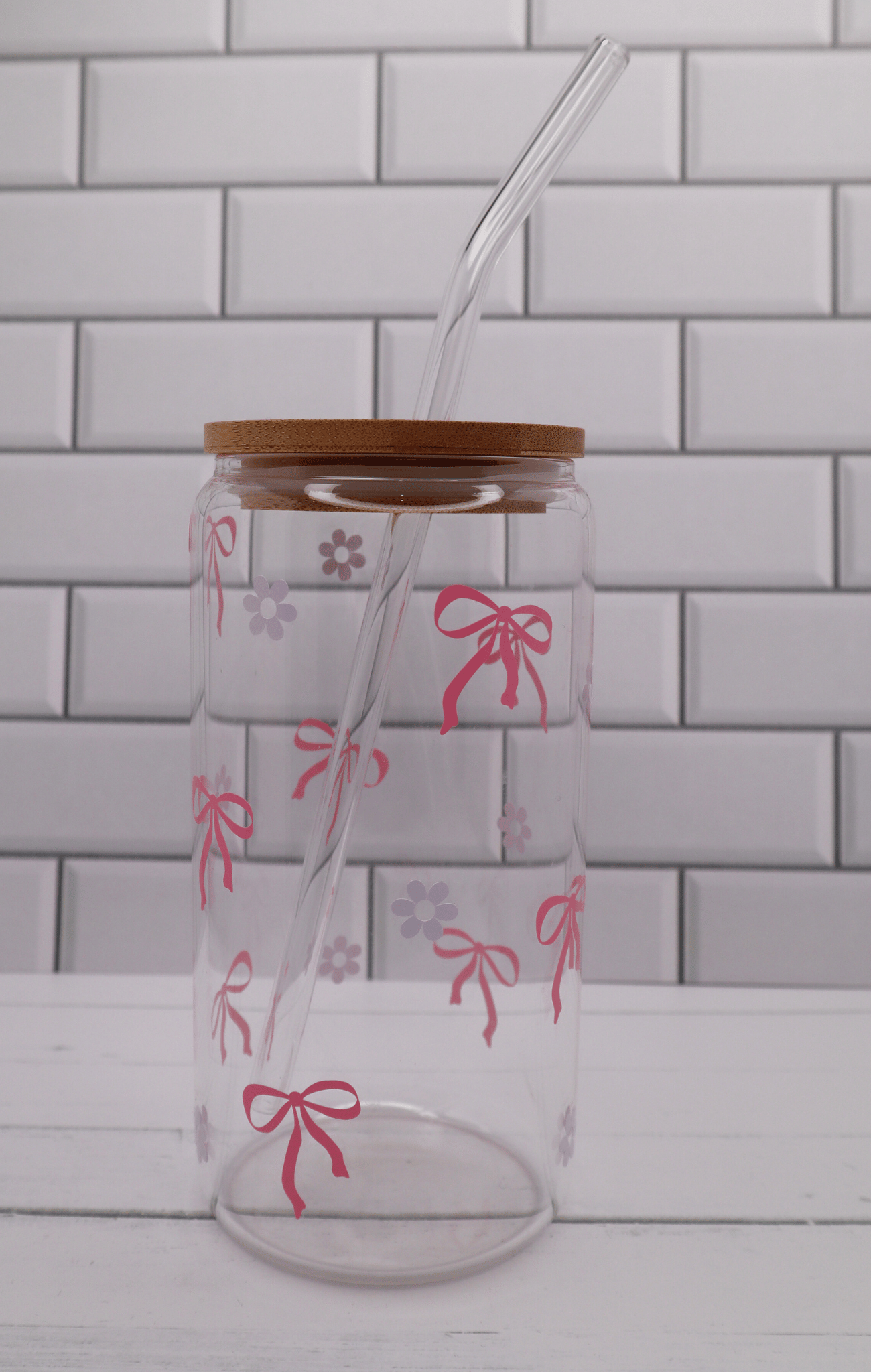 Glass Tumbler Pink Bows