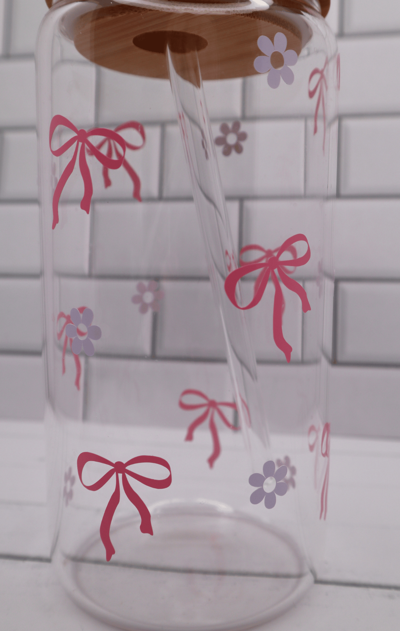 Glass Tumbler Pink Bows