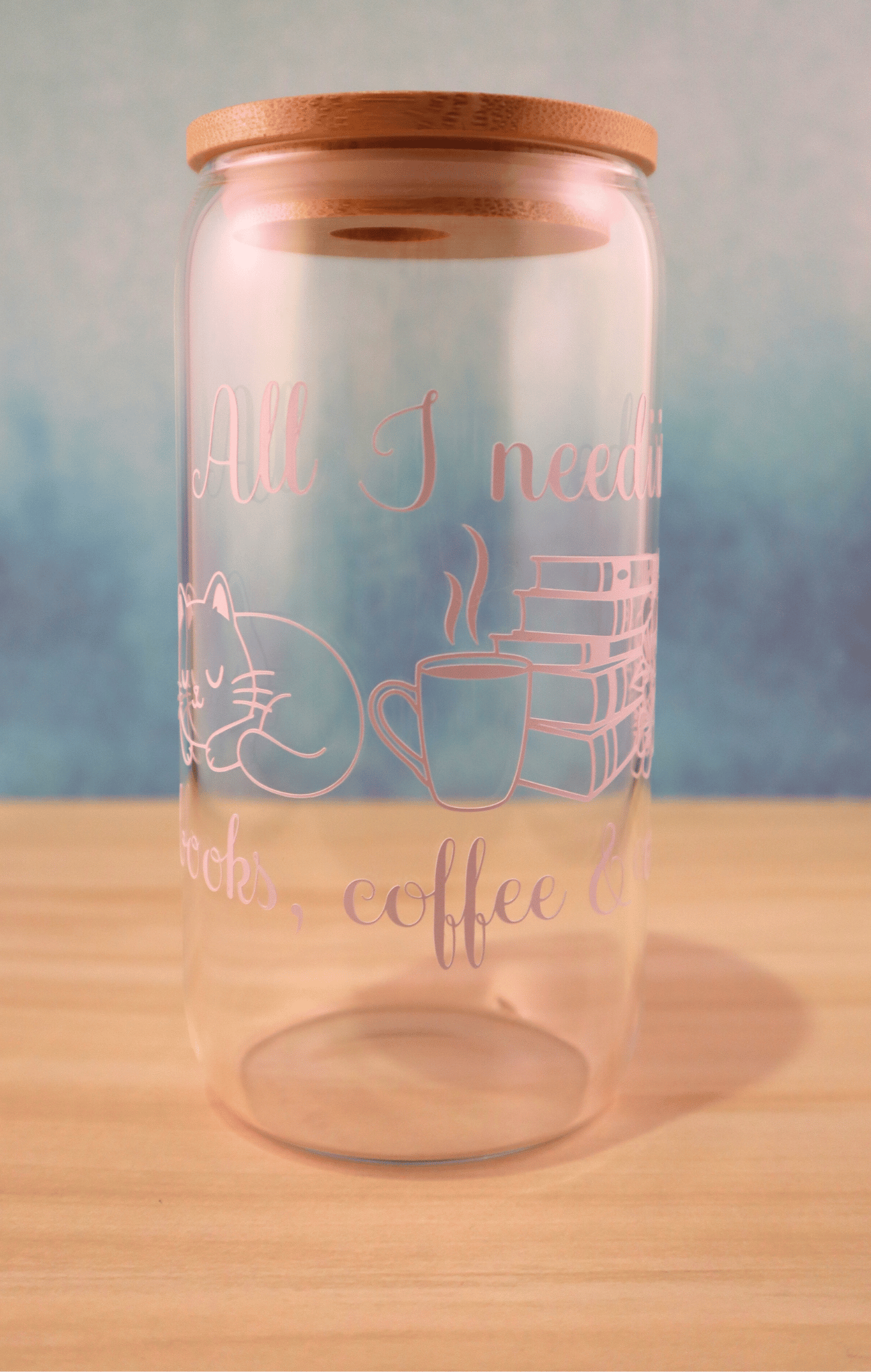 Glass Tumbler Books, Coffee & Cats