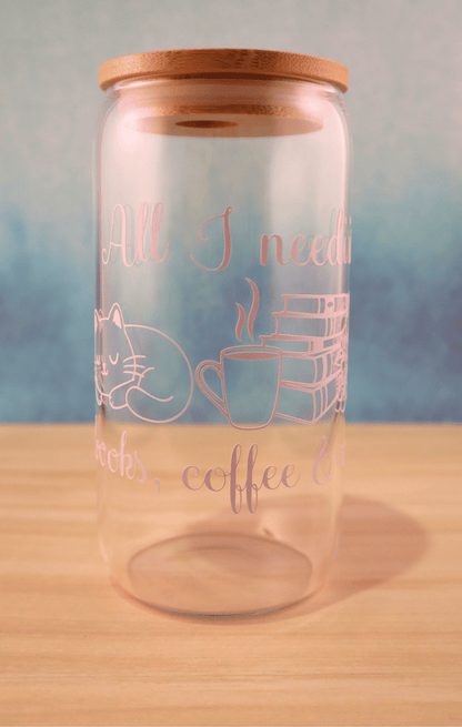 Glass Tumbler Books, Coffee & Cats