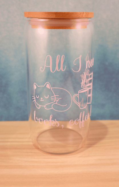 Glass Tumbler Books, Coffee & Cats