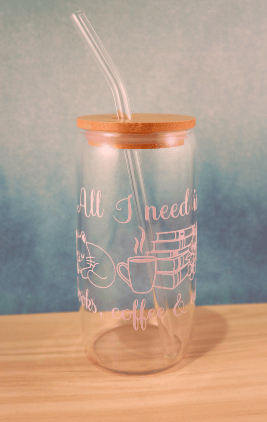 Glass Tumbler Books, Coffee & Cats