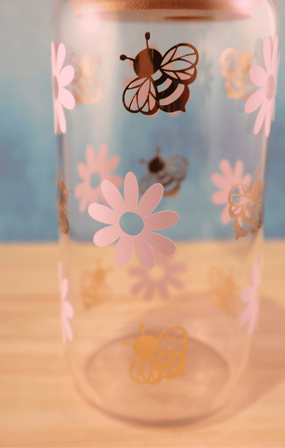 Glass Tumbler Daisies & Bees