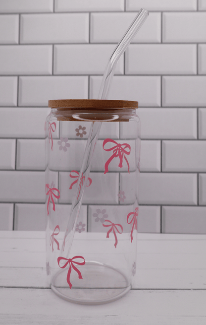 Glass Tumbler Pink Bows