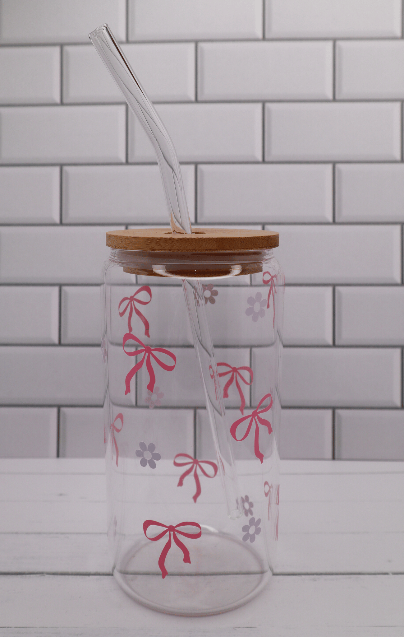 Glass Tumbler Pink Bows