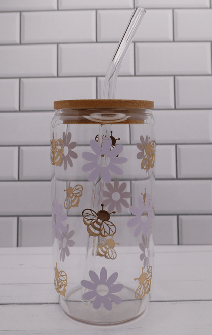 Glass Tumbler Daisies & Bees